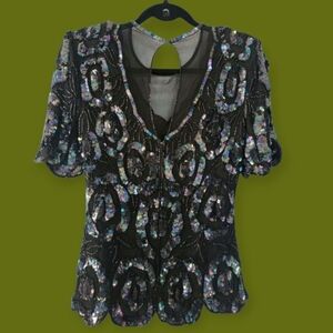 Womens vintage iridescent sequins top